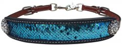Showman Medium leather wither strap with teal and silver sequins inlay